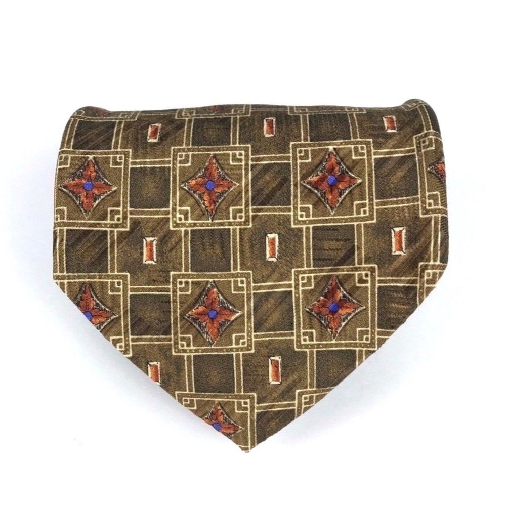 Robert Talbott Tie 100% Silk Handmade Brown Orange Foulard Elegant Necktie 56"